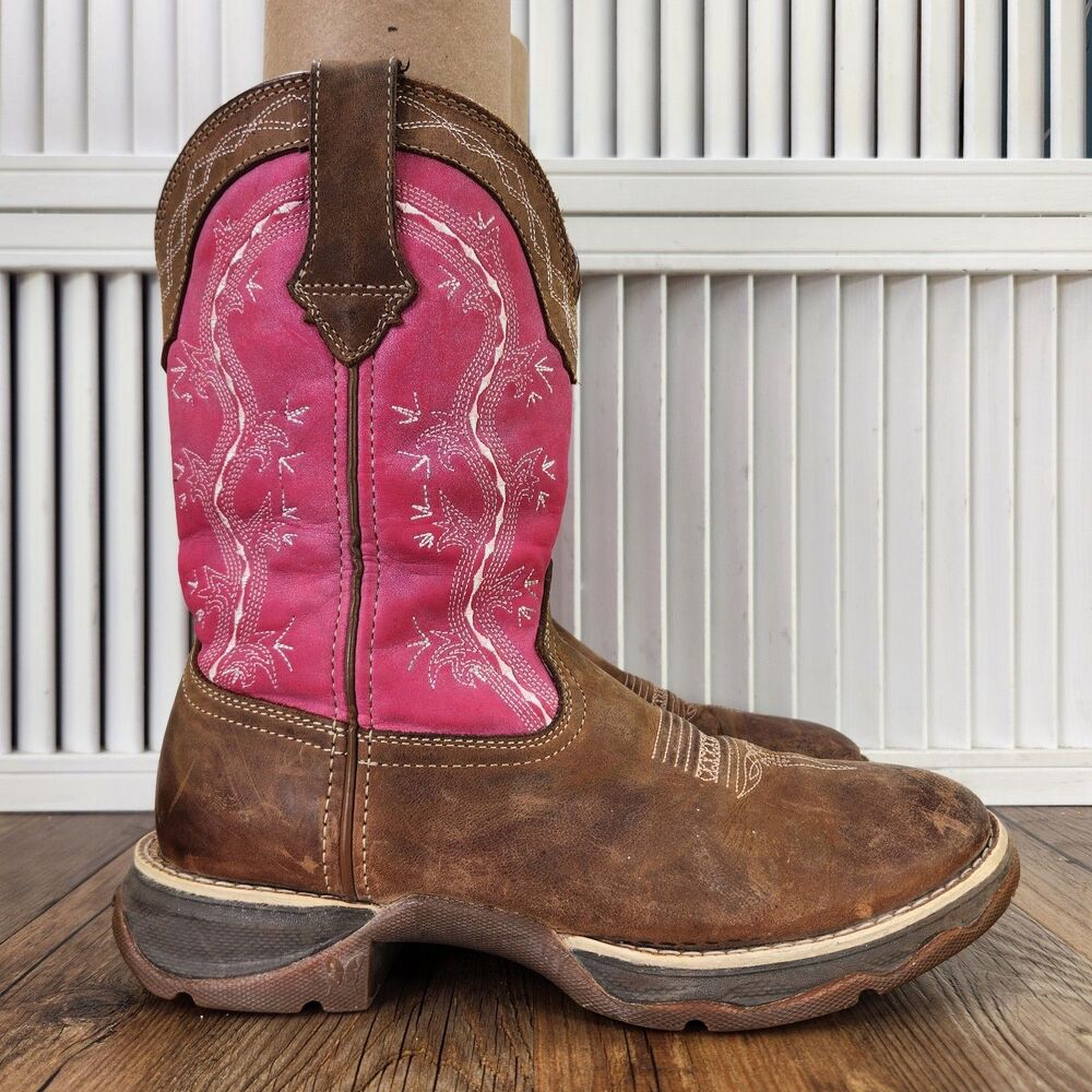 Durango Lady Rebel 10" Western Boots Womens Size 8 M Pink Brown Leather DRD0175